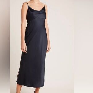 Anthropologie Elyse Slip Dress • Draped Satin Midi • Size L